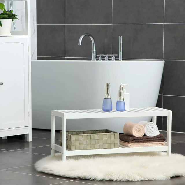 Schuhregal Bambus 2 Ebenen Weiss von guteszeug.ch