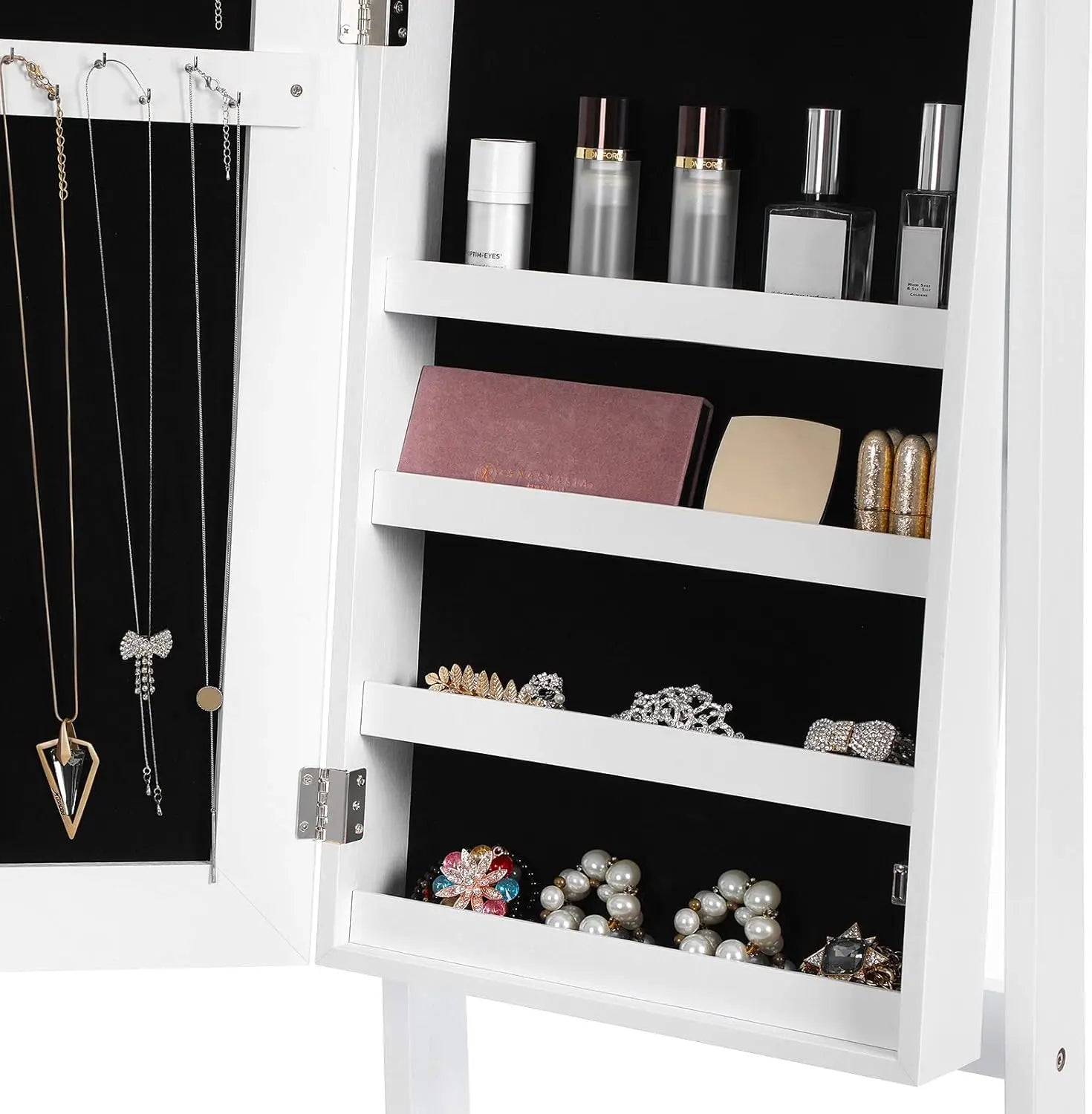 Schmuckschrank Standspiegel weiss Holz Ganzkörper von Songmics