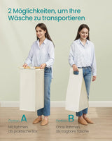 Wäschekorb Bambus 3 Fächer Cremeweiss von Songmics