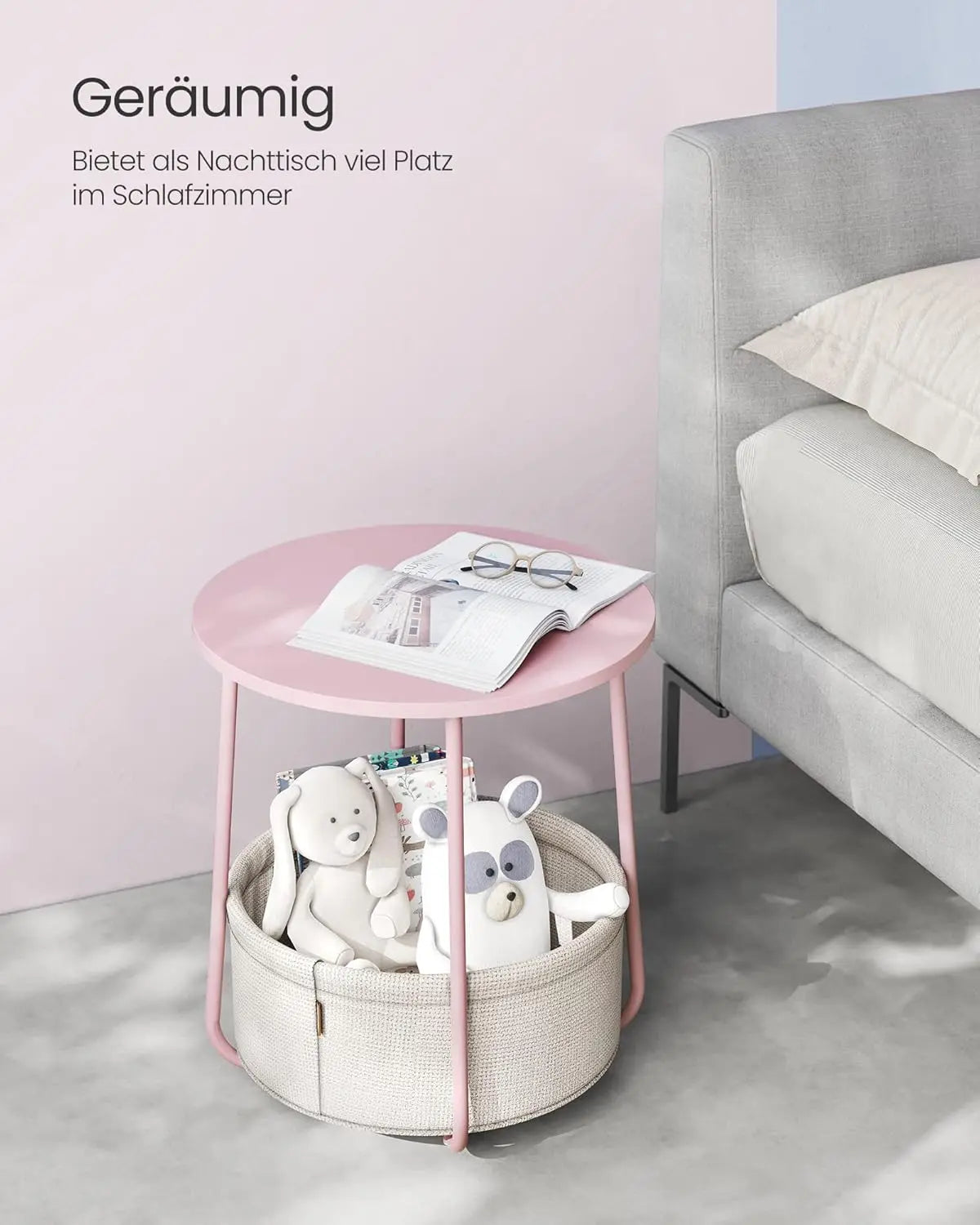 Beistelltisch rund mit Stauraum pastellrosa von Songmics