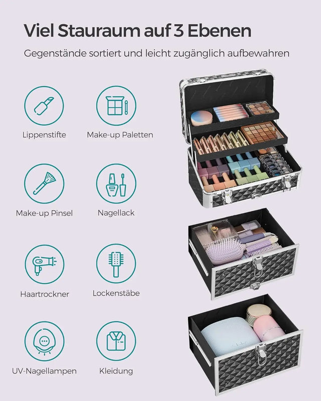 Kosmetikkoffer Trolley mit Schubladen Schwarz von Songmics