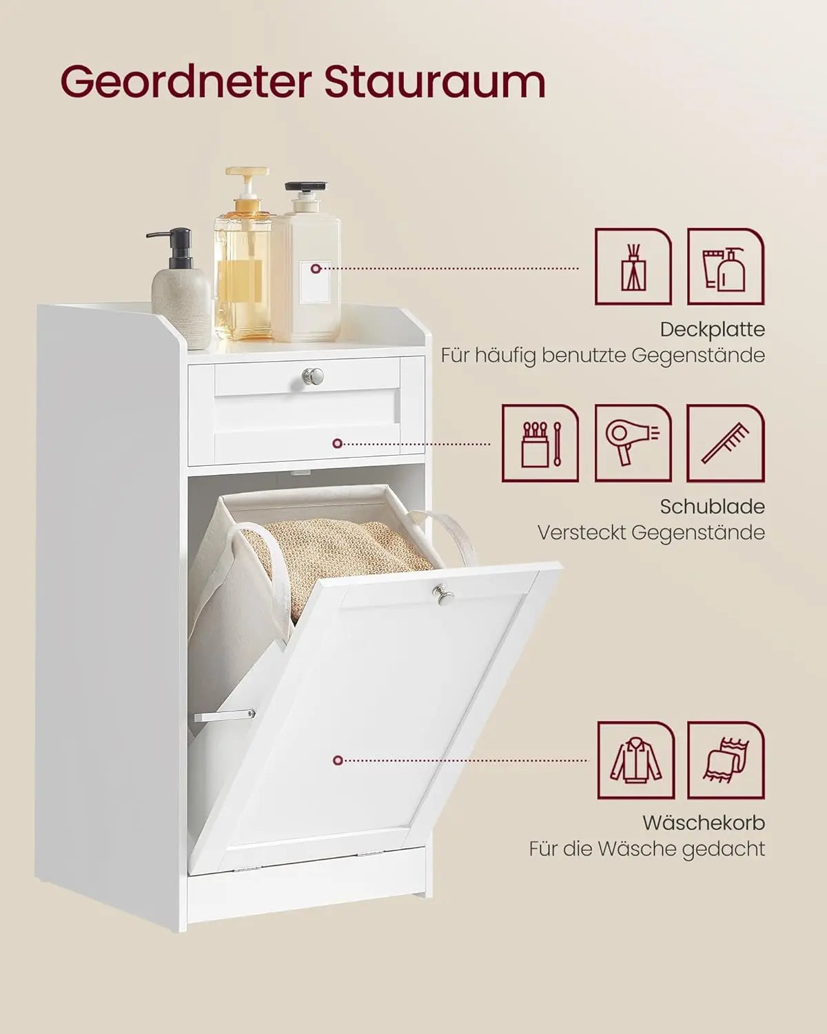 Badschrank mit Wäschekorb wolkenweiss von Songmics
