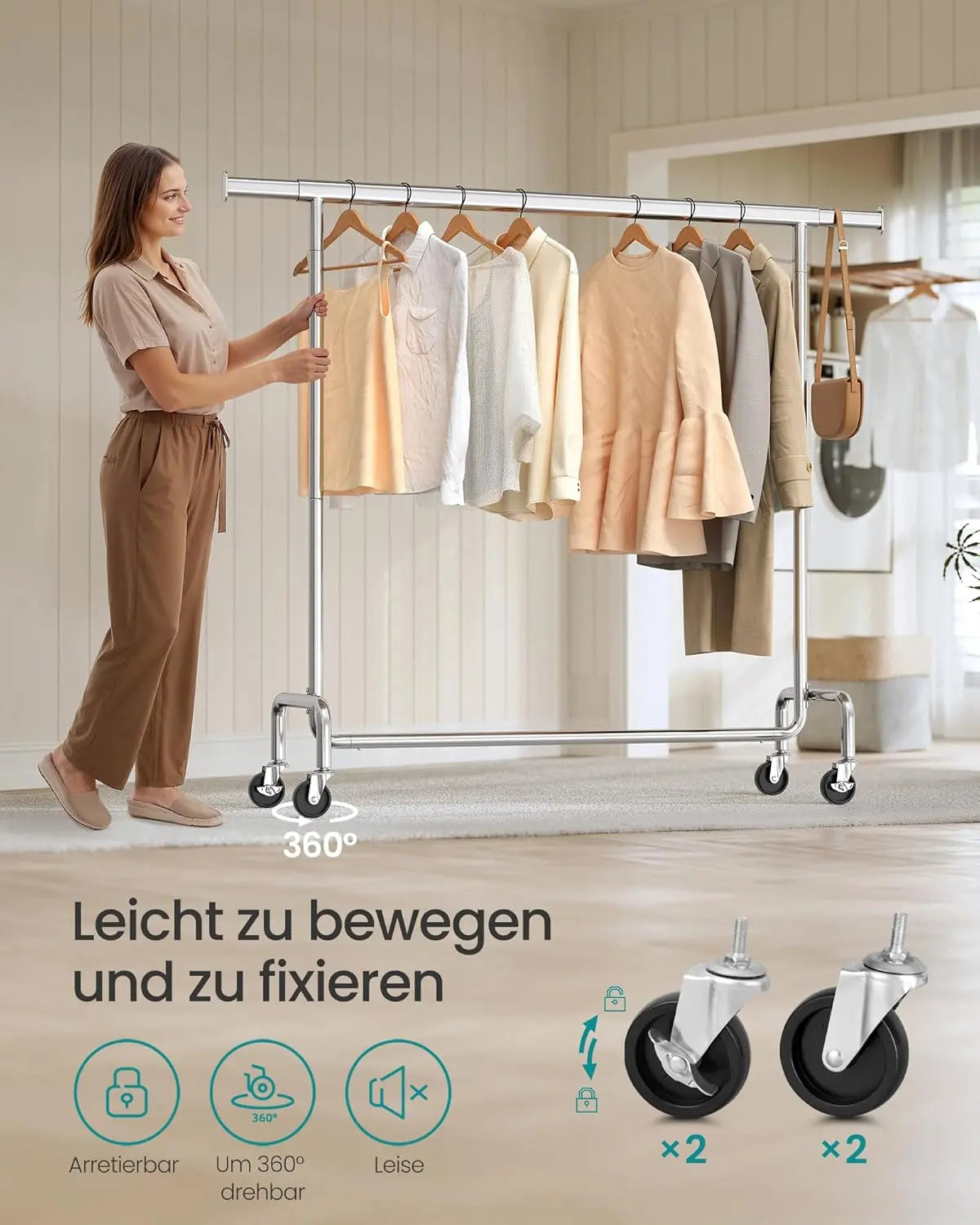 Kleiderständer auf Rollen Metall silbern von Songmics