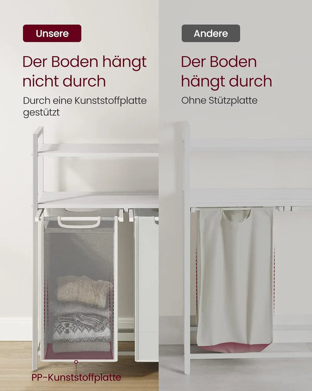 Wäschekorb mit 2 Fächern und 2 Ablagen, ausziehbar, weiss von Songmics