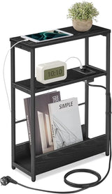 Beistelltisch mit Ladefunktion, 3 Ablagen, schwarz von Songmics