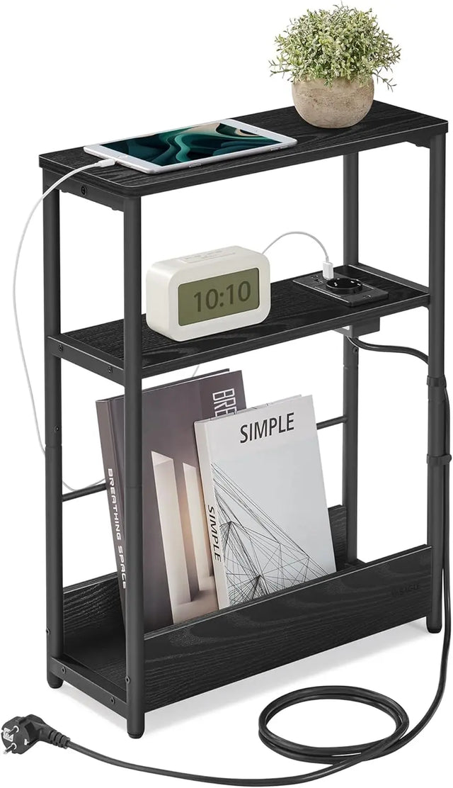 Beistelltisch mit Ladefunktion, 3 Ablagen, schwarz von Songmics