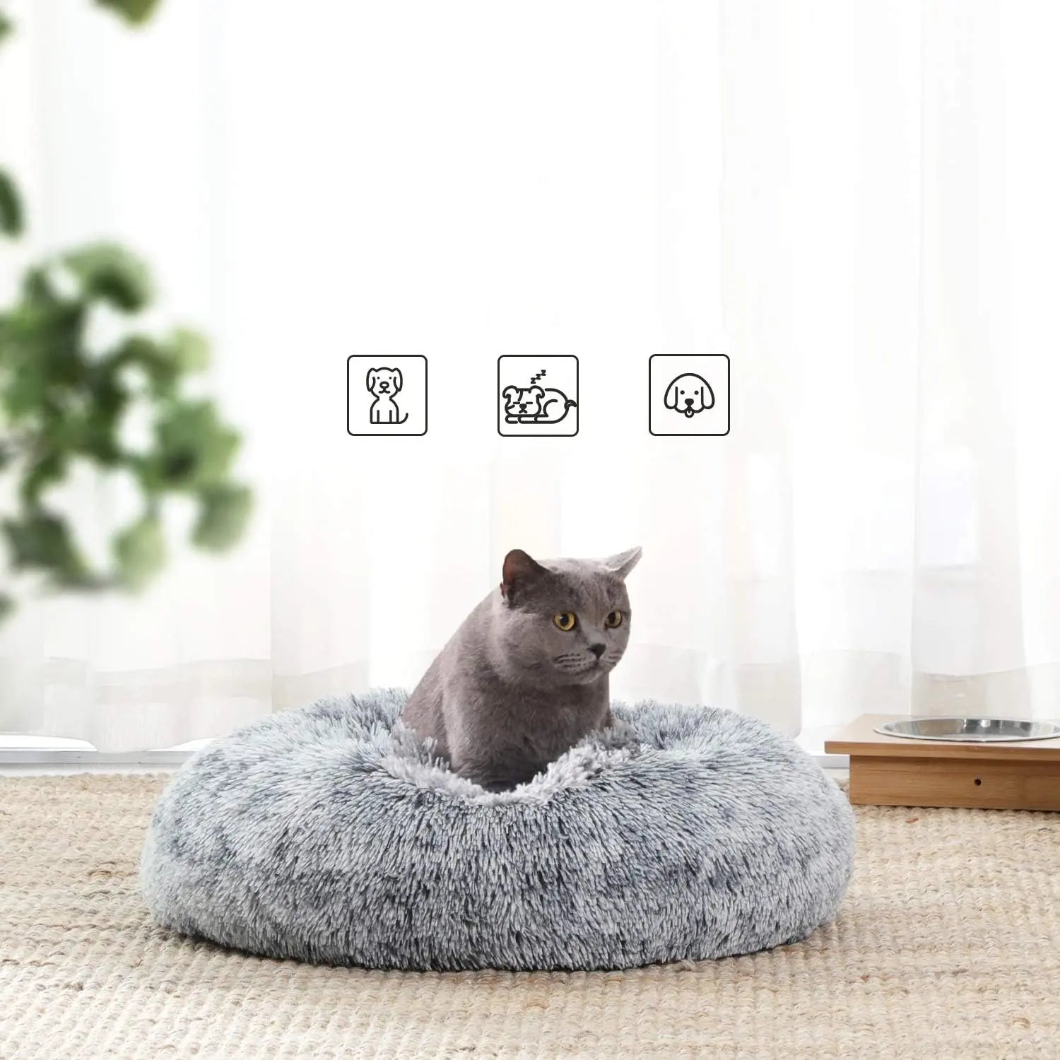 Donut Hundebett waschbar Grau Plüsch von Songmics