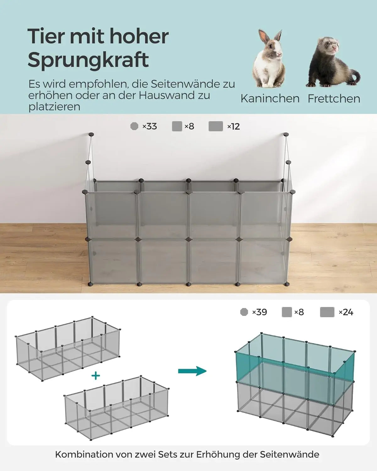 Freigehege Kunststoff für Kleintiere Grau von Songmics