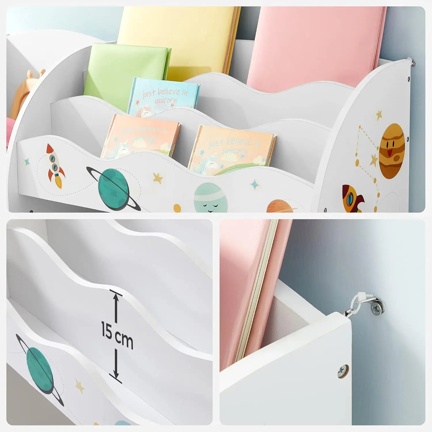 Kinderregal Spielzeugorganizer Bücherregal Weltall Weiss von Songmics