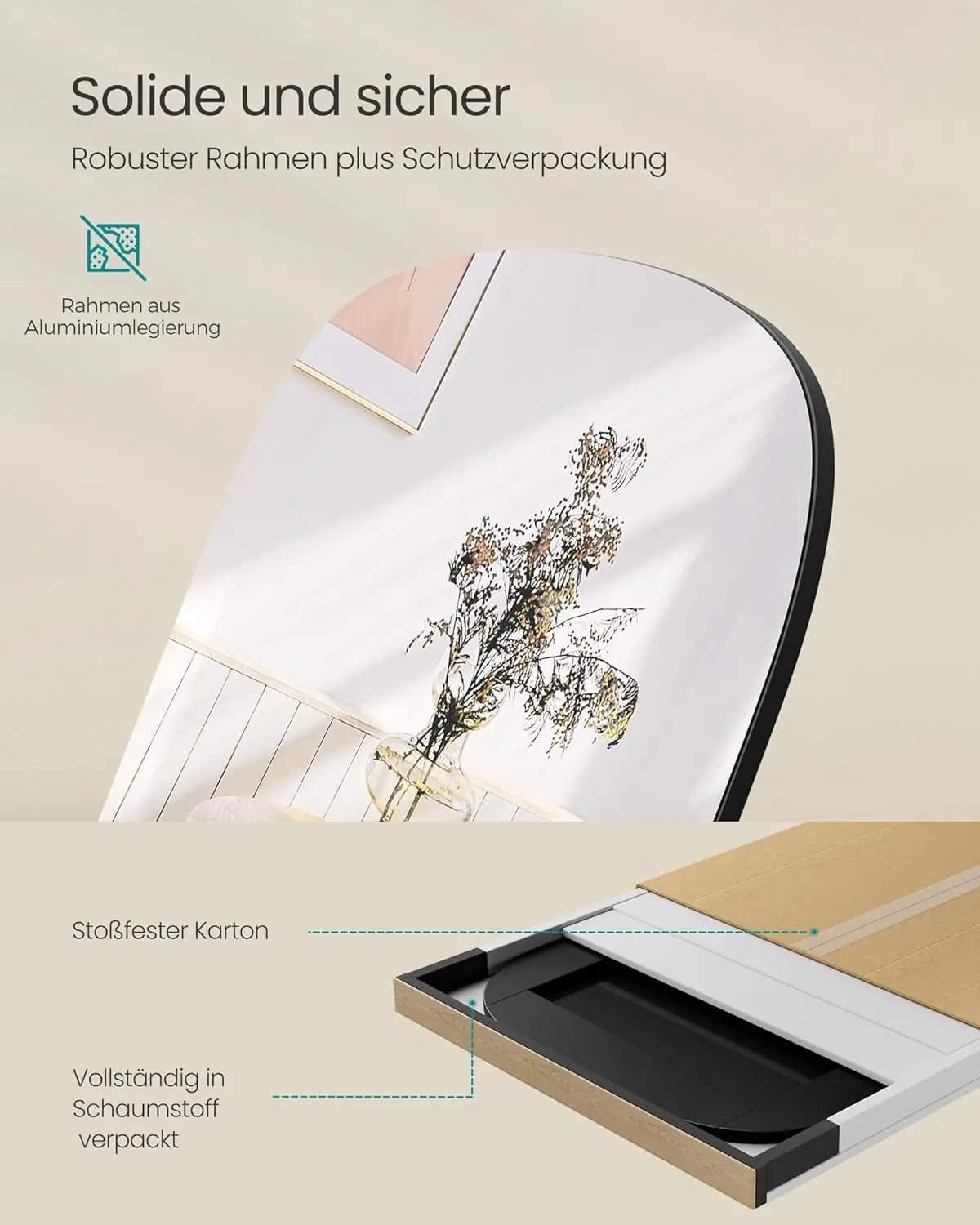 Standspiegel 160x50cm Aluminium Schwarz von Songmics