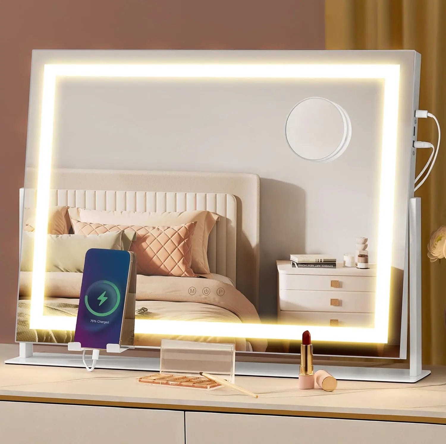Schminkspiegel LED-Beleuchtung dimmbar mattweiss von Songmics