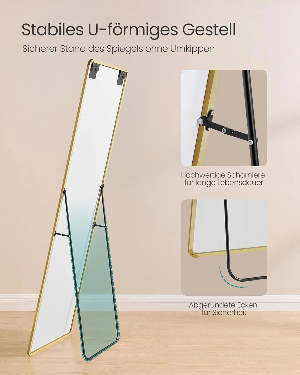 Standspiegel 160x50cm Aluminium Blassgold von Songmics