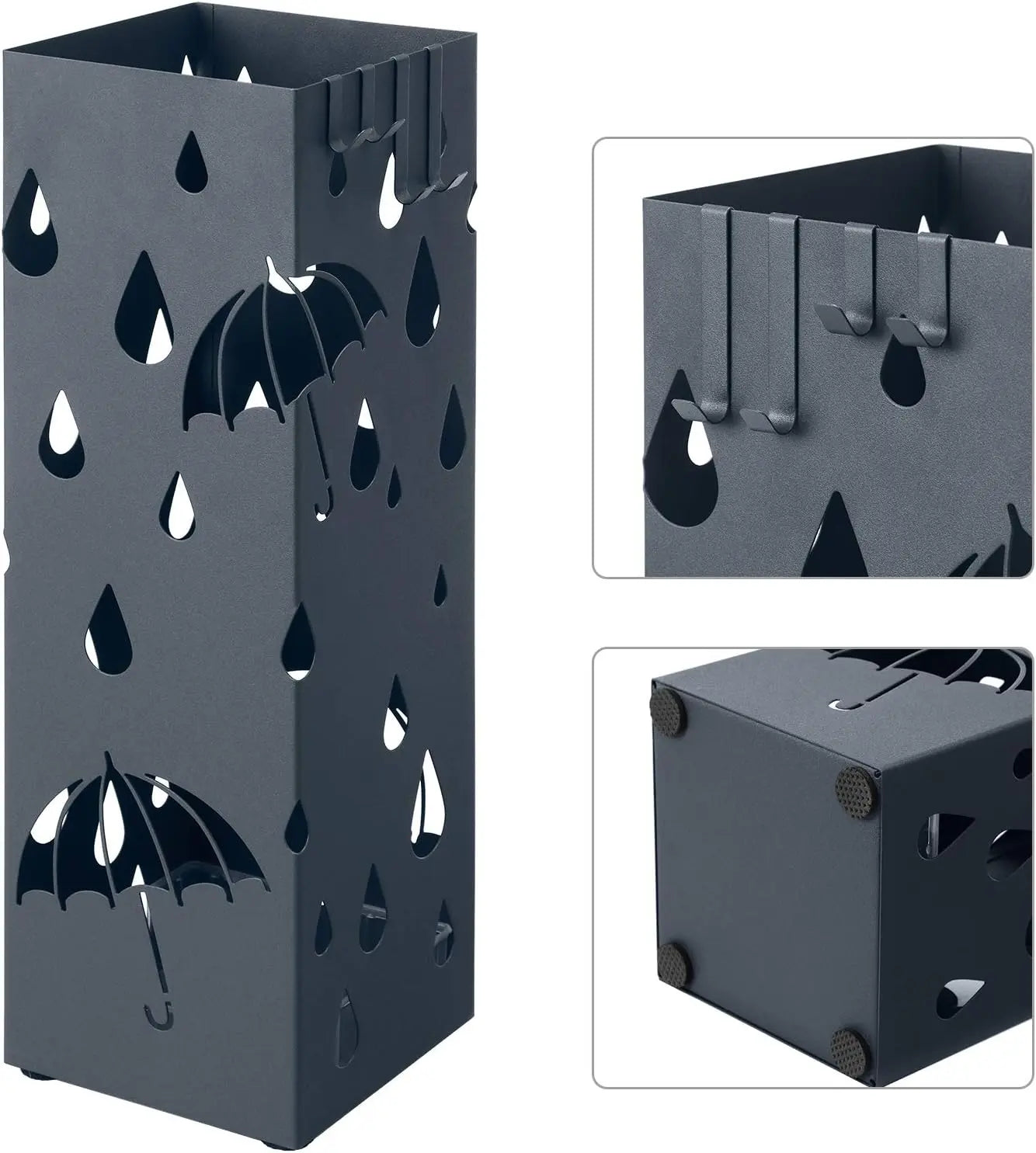 Regenschirmständer Metall quadratisch mit Haken Muster Regenschirme Anthrazit von Songmics