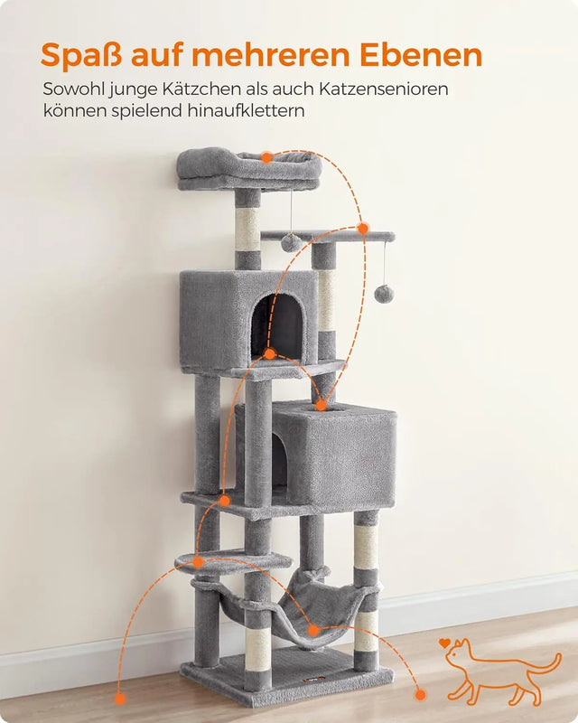 Kratzbaum Mehrstöckig mit Hängematte Hellgrau von Songmics