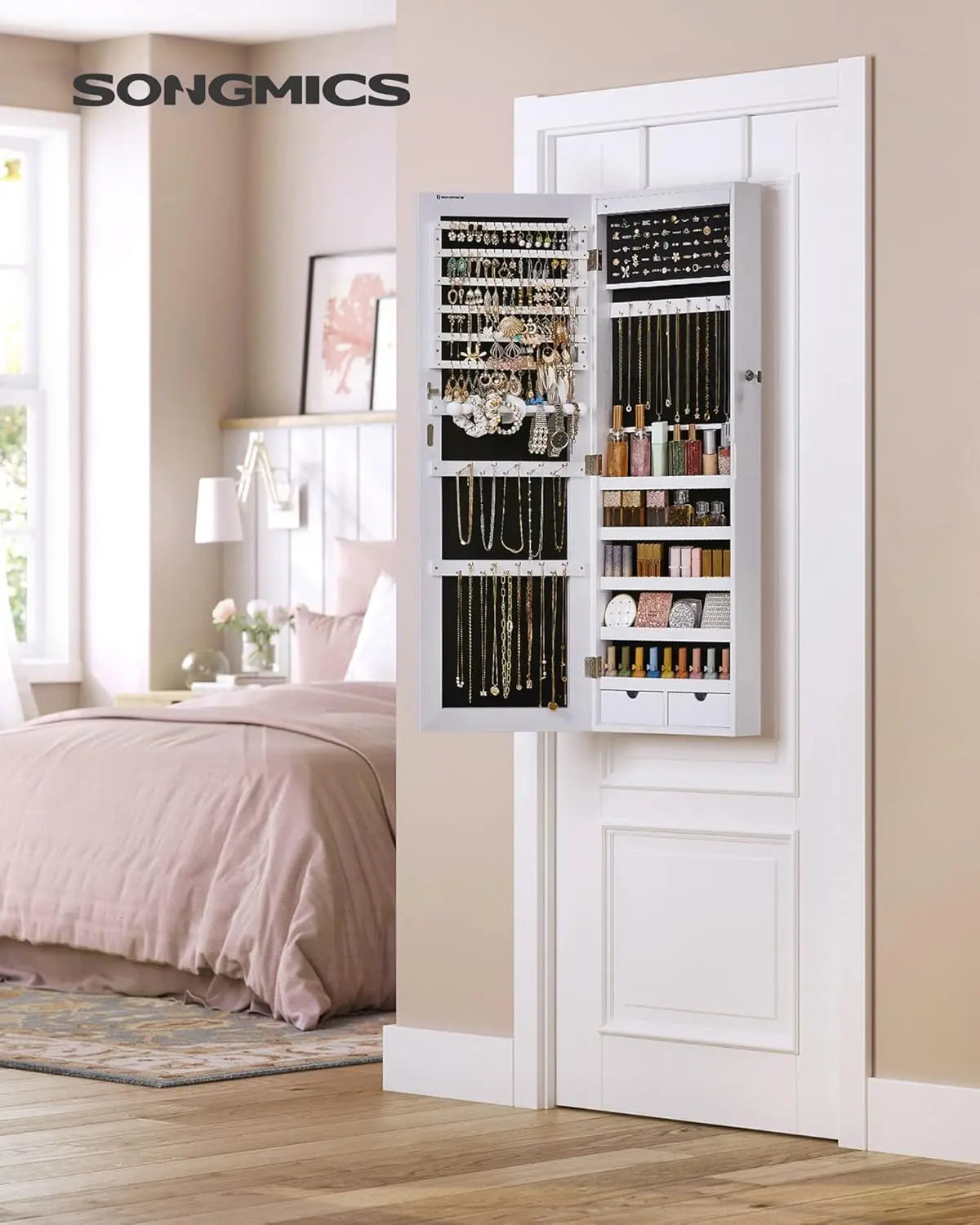 Schmuckschrank mit LED-Spiegel Weiss von Songmics