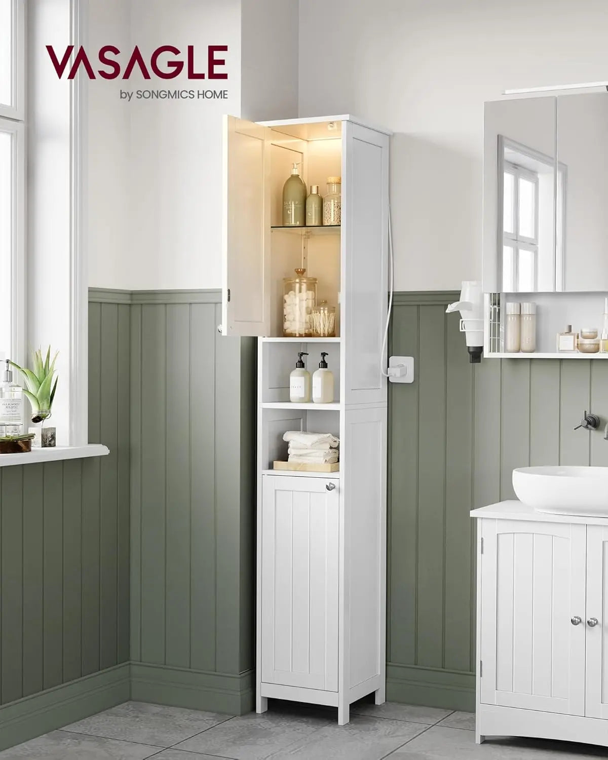 Hochschrank Bad Beleuchtung Weiss Holz von Songmics