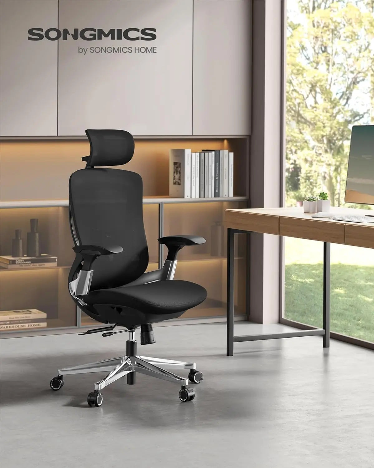 Bürostuhl Ergonomisch Verstellbar Belastbar Tintenschwarz von Songmics