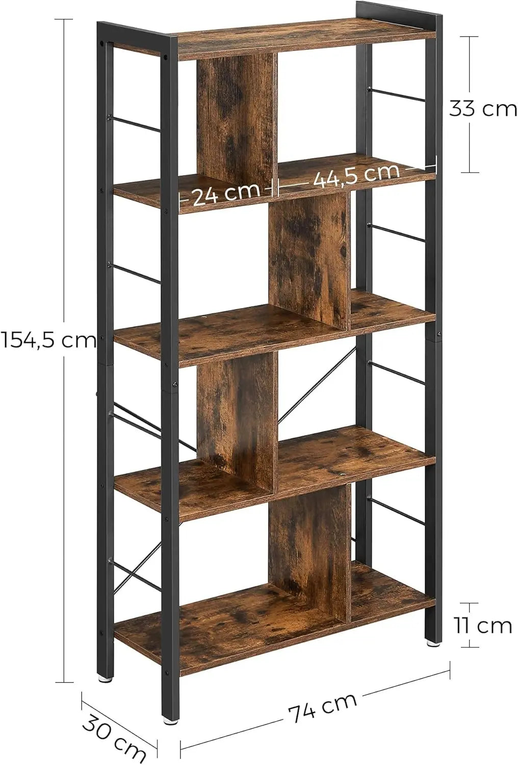 Bücherregal mit 8 Fächern auf 4 Ebenen vintagebraun von Songmics