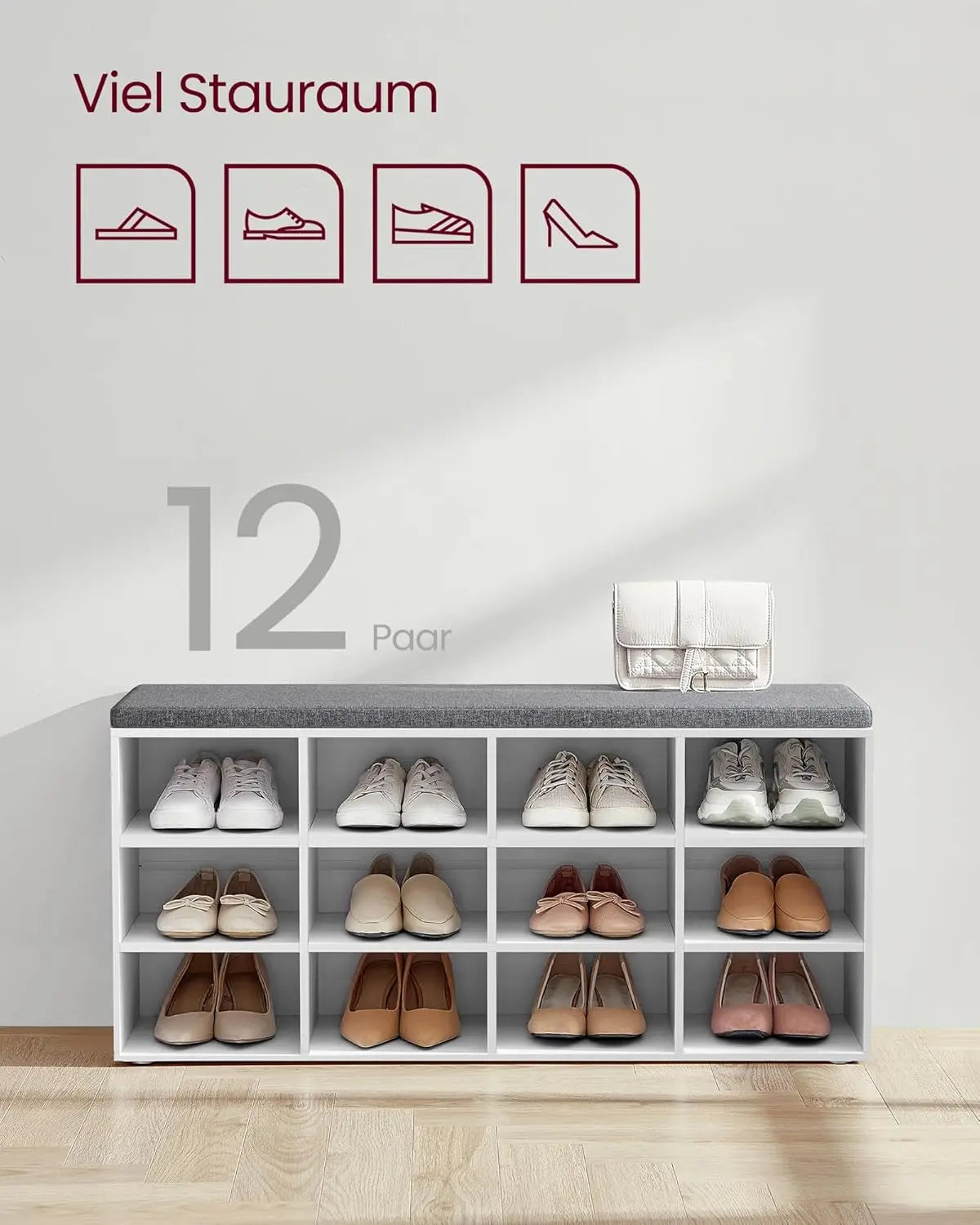 Schuhbank mit Stauraum 12 Fächer Taubengrau von Songmics