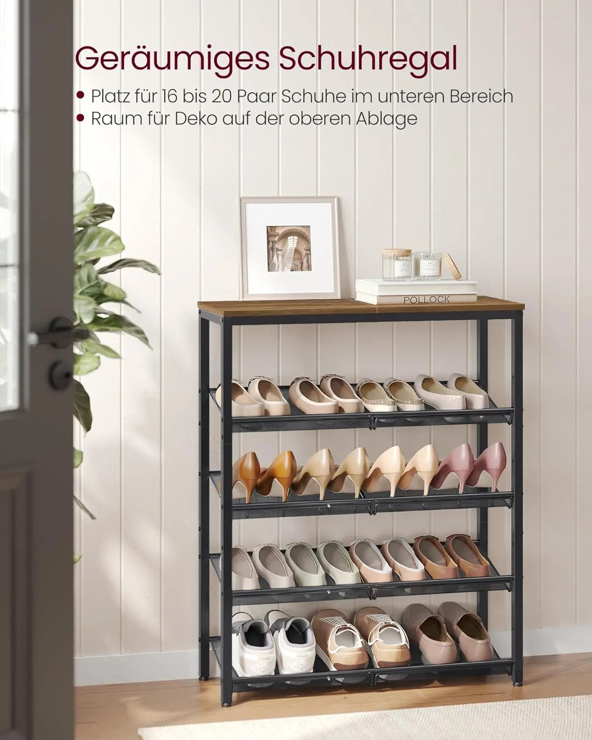 Schuhregal 5 Ebenen Verstellbar Platzsparend Honigbraun von Songmics