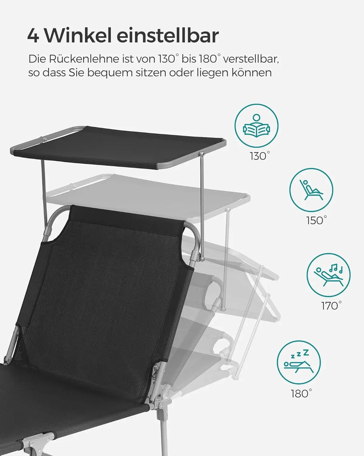 Sonnenliege klappbar 150kg schwarz Stahl von Songmics