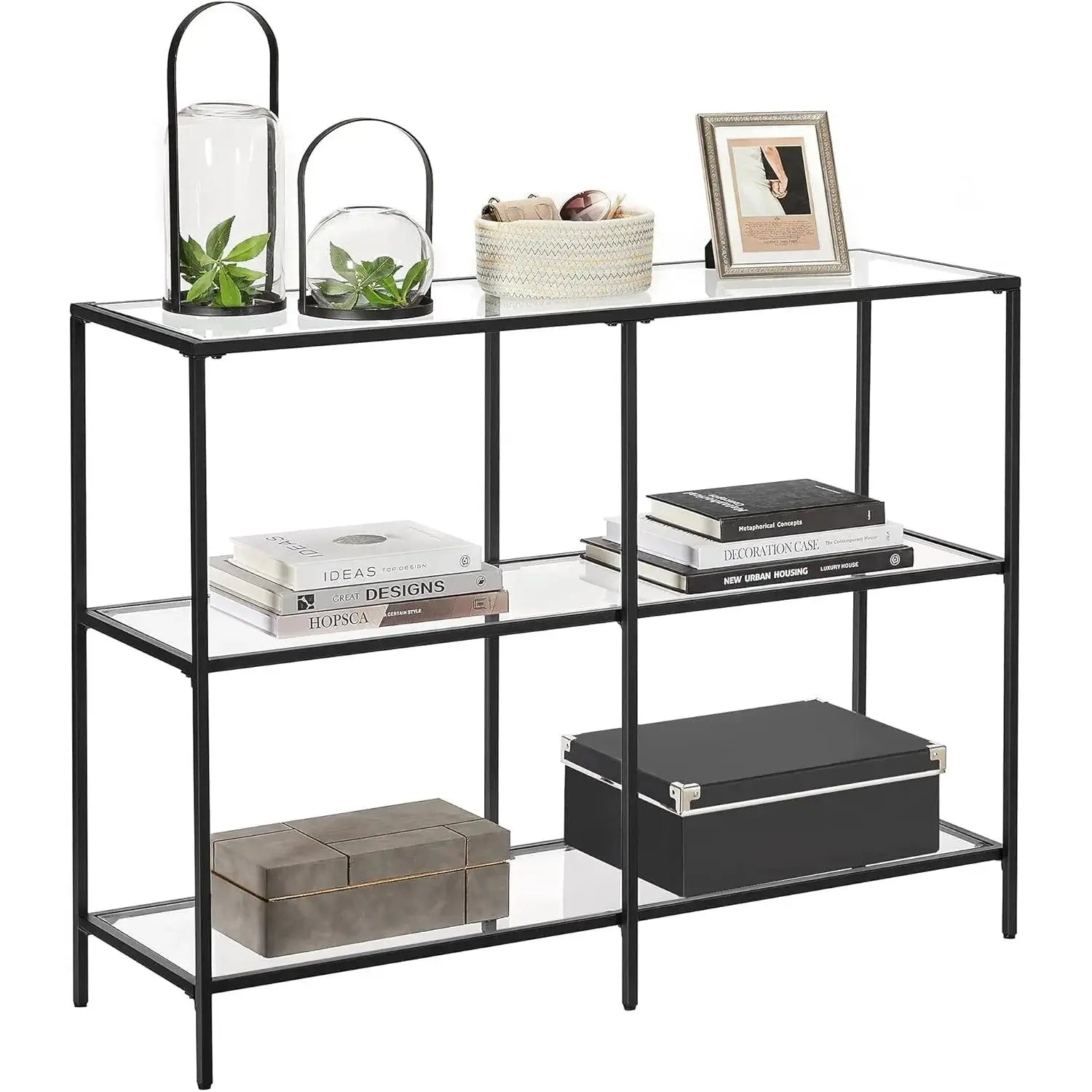 Konsolentisch Modern Glas Metallrahmen Schwarz von Songmics