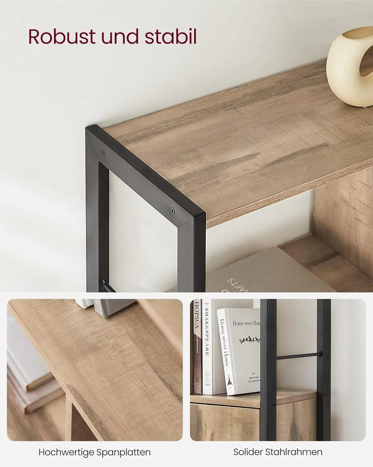 Bücherregal mit Türen Industrie-Design Stahlgestell Kamelbraun von Songmics