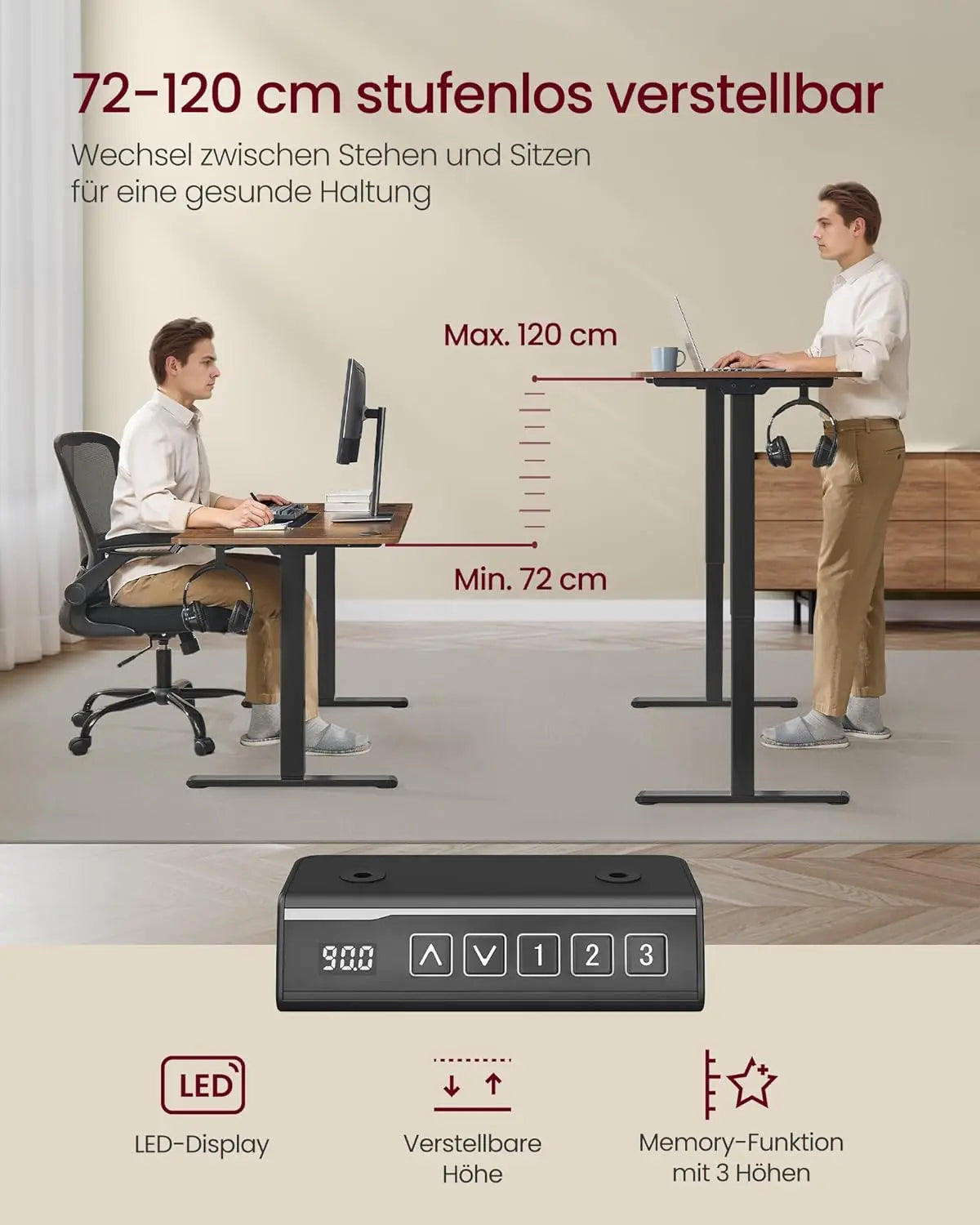 Elektrisches Tischgestell Memory-Funktion Stahl schwarz von Songmics