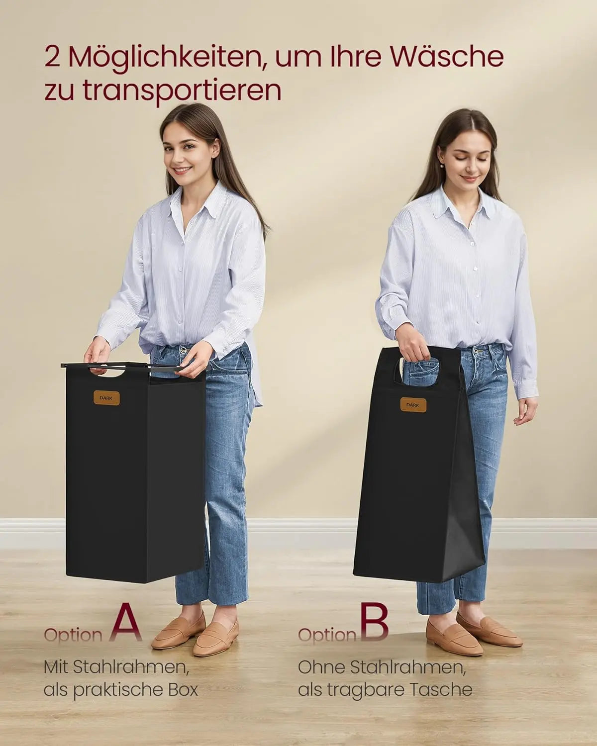 Wäschekorb, Wäscheregal mit Rollen und Ablage kastanienbraun von Songmics