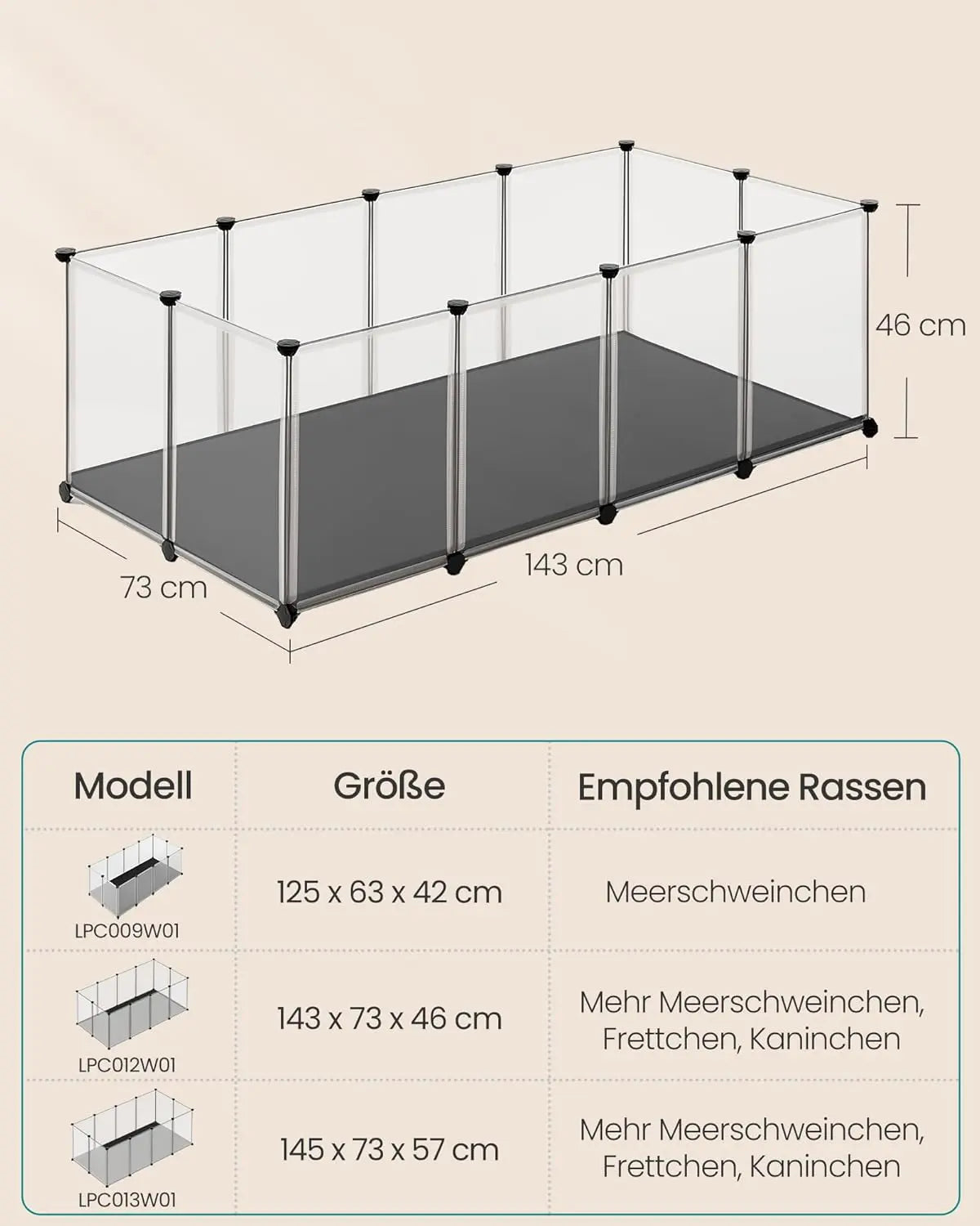 Kleintiergehege mit Bodenplatten weiss von Songmics