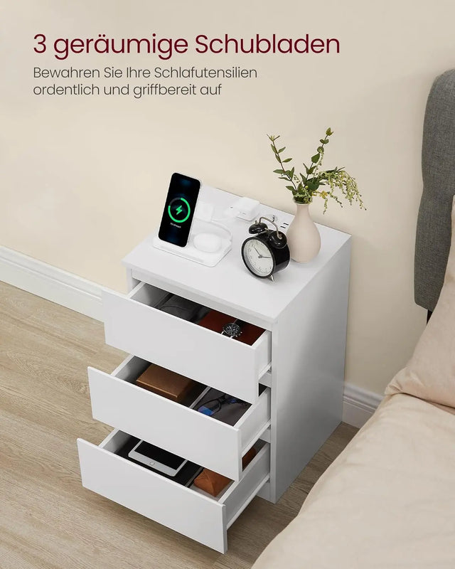 Nachttisch Set mit Steckdosen Modern Weiss von Songmics