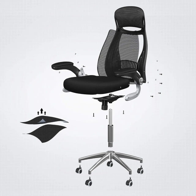 Bürostuhl mit Kopfstütze und Wippfunktion Schwarz von Songmics