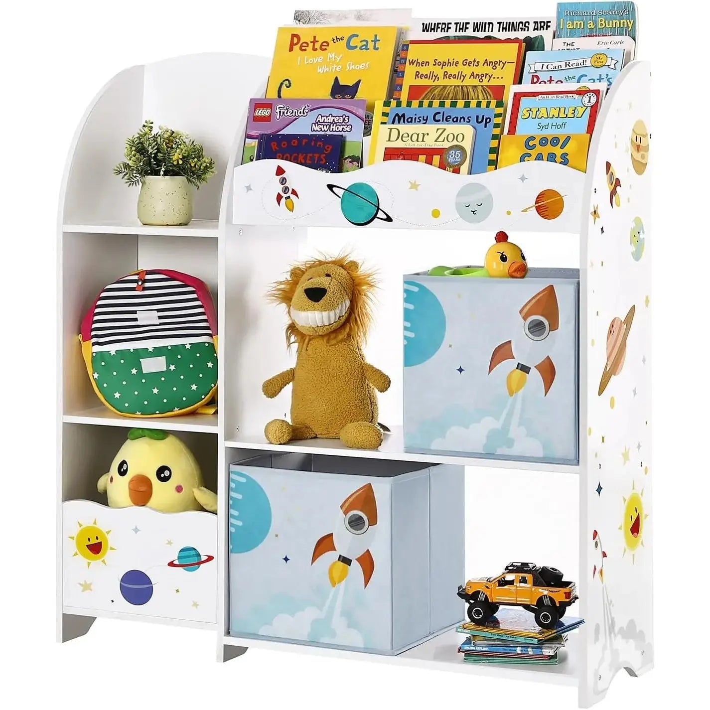 Kinderregal Spielzeugorganizer Bücherregal Weltall Weiss von Songmics