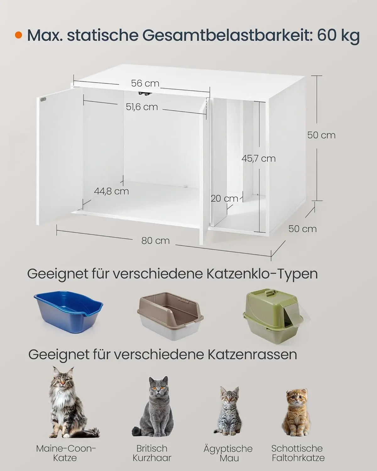 Katzenschrank Werkzeuglose Montage Minimalistisch Schneeweiss von Songmics