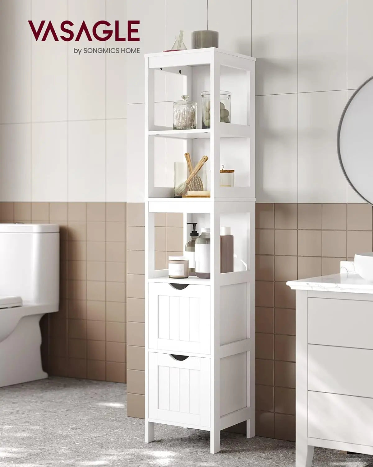 Badezimmerschrank freistehend mit Schubladen weiss von Songmics