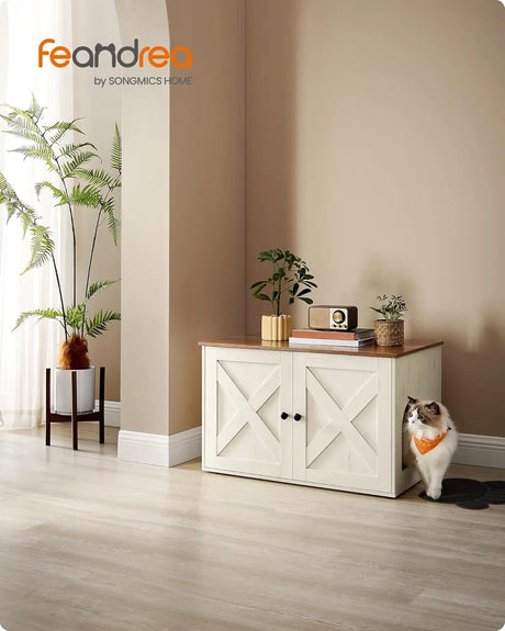 Katzenhaus Schrank Tisch herausnehmbar honigbraun vintageweiss von Songmics