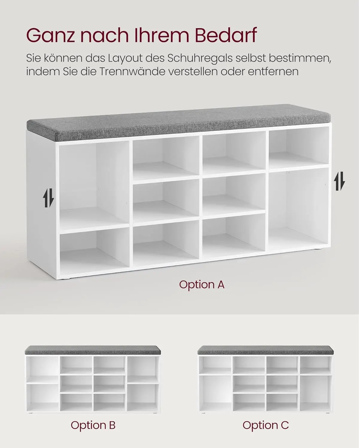 Schuhbank mit Stauraum 12 Fächer Taubengrau von Songmics