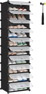 Schuhregal Steckregal DIY-Regal mit Tür Schwarz von Songmics