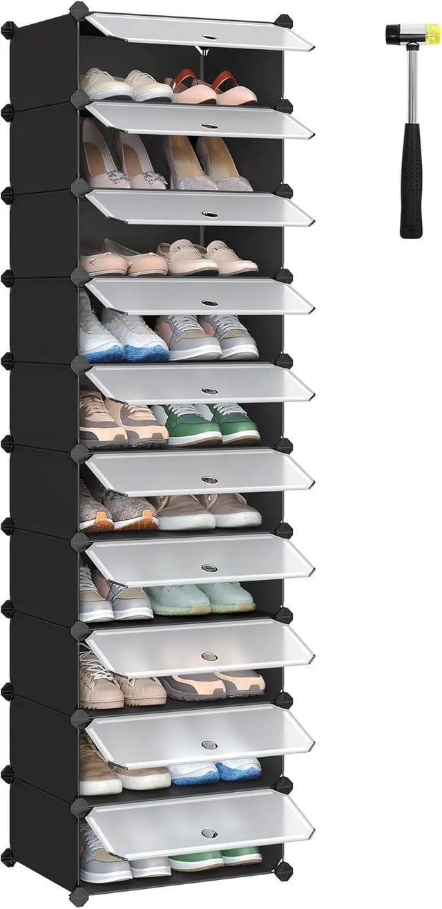 Schuhregal Steckregal DIY-Regal mit Tür Schwarz von Songmics