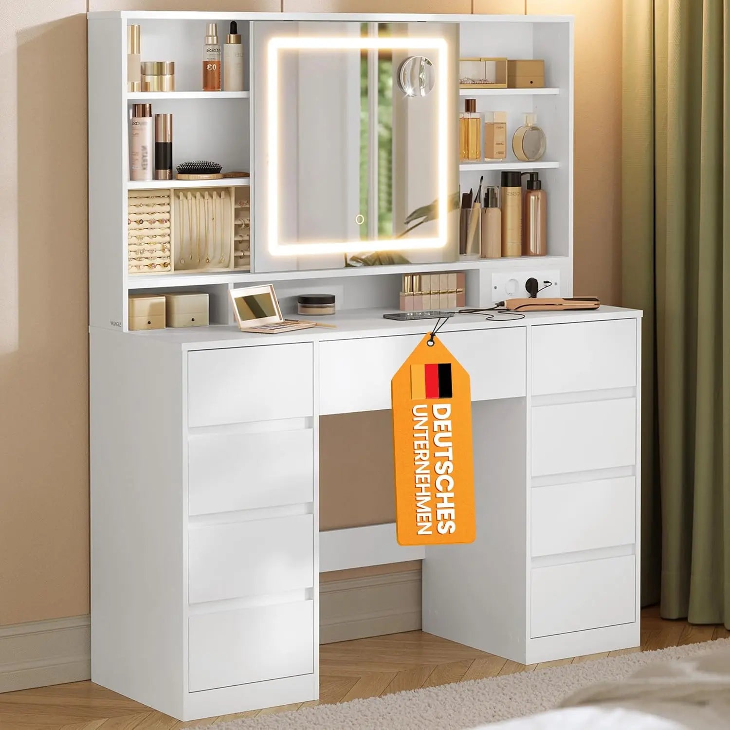 Schminktisch LED-Beleuchtung weiss Holz von Songmics