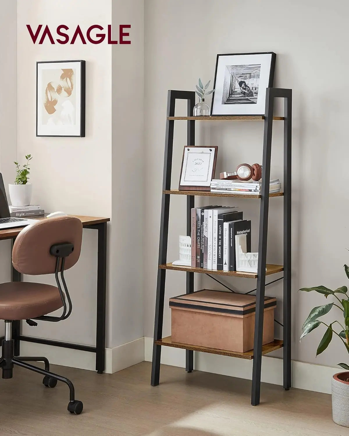 Regal Leiterregal Industrie-Design vintagebraun-schwarz von Songmics