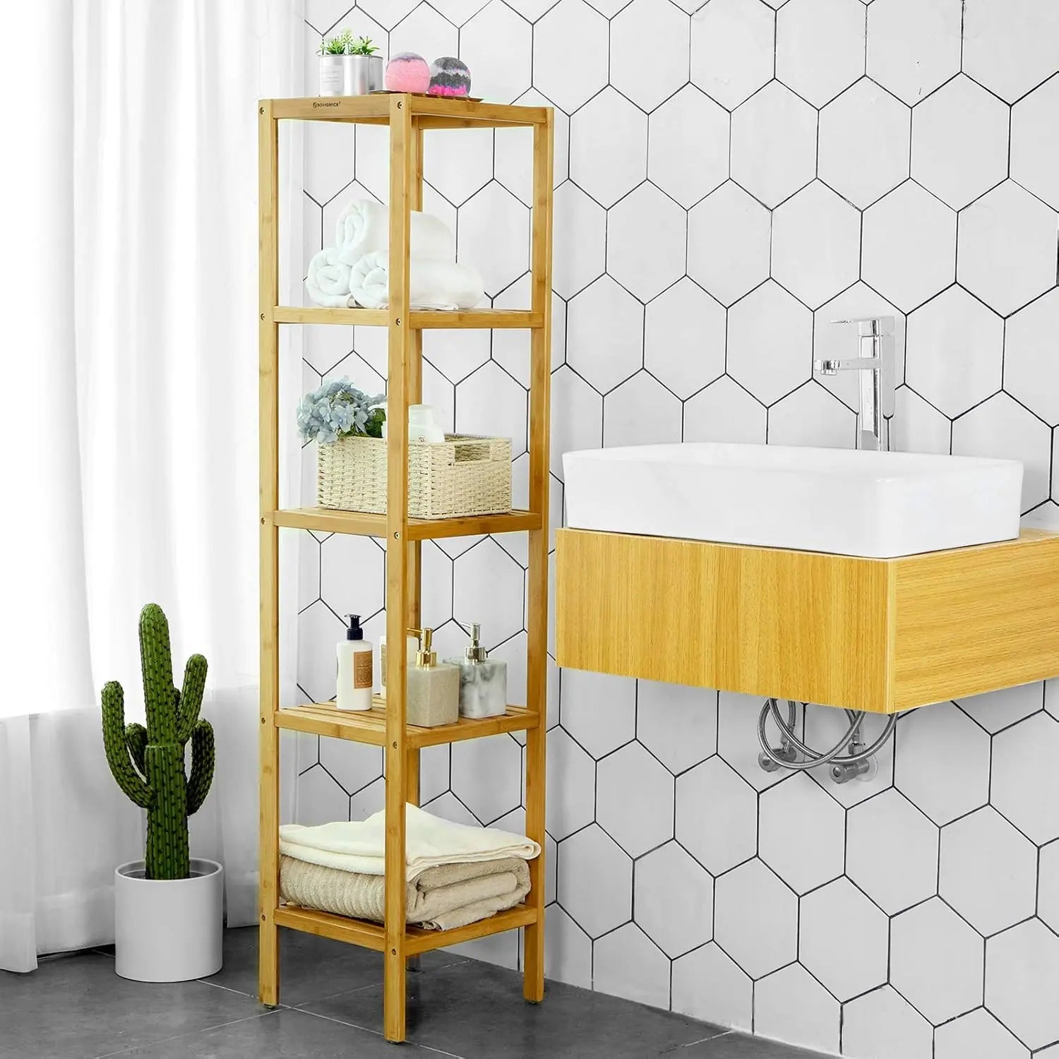 Standregal Bambus 5 Ebenen naturbeige von Songmics