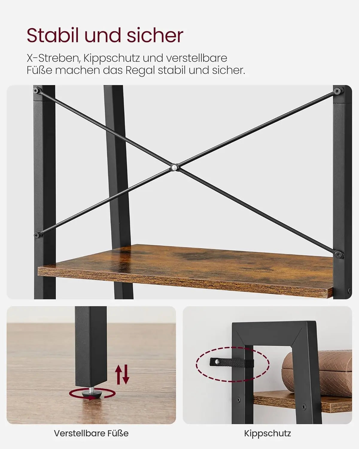 Regal Leiterregal Industrie-Design vintagebraun-schwarz von Songmics