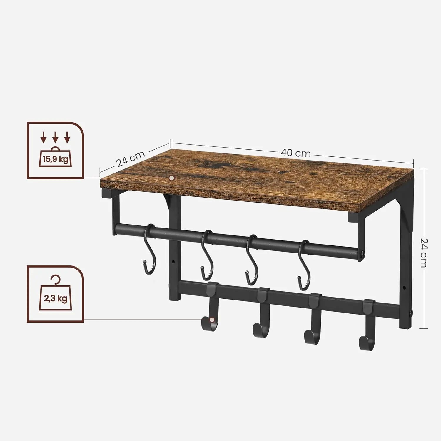 Wandgarderobe mit Regal rustikales Braun von Songmics