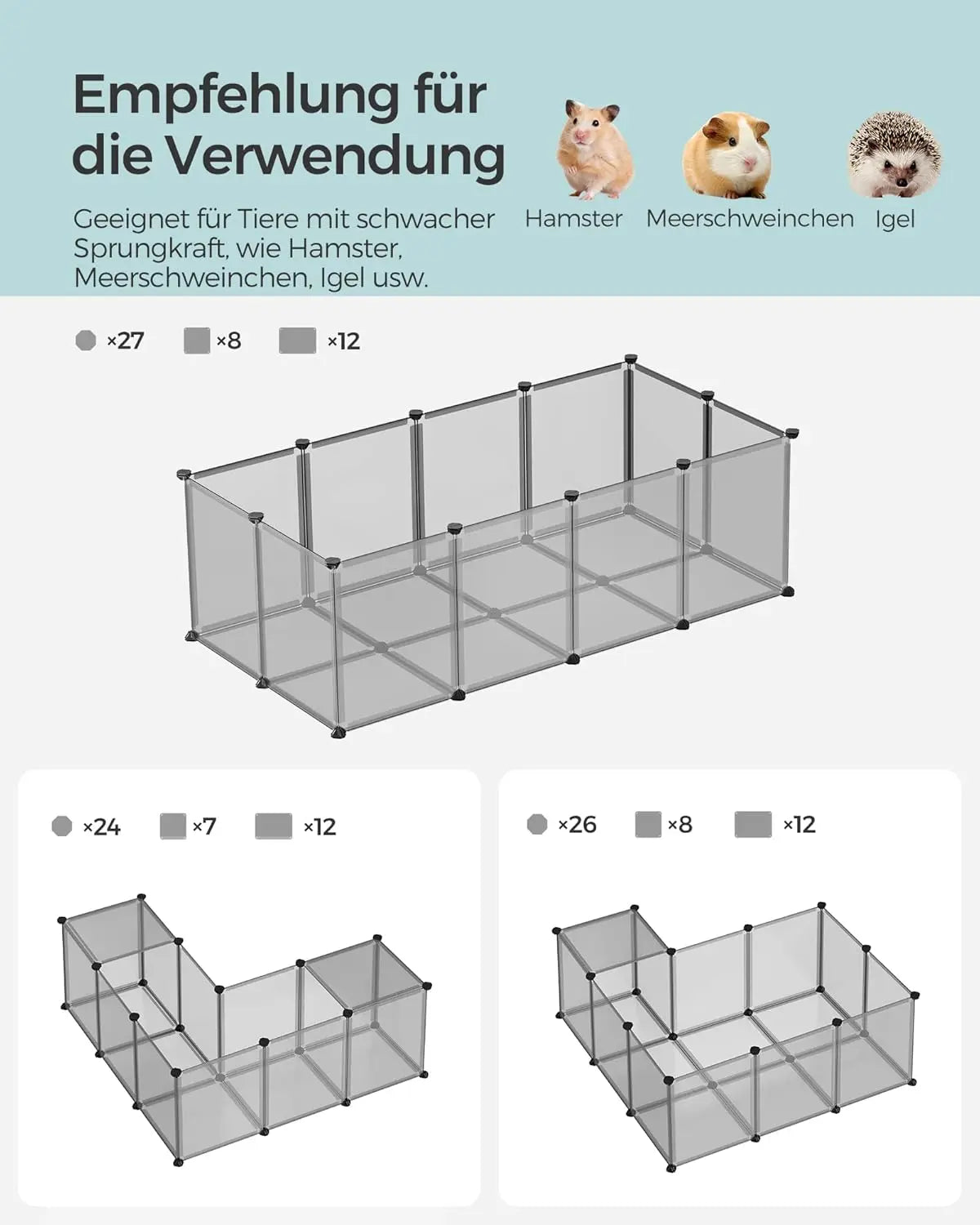 Freigehege Kunststoff für Kleintiere Grau von Songmics