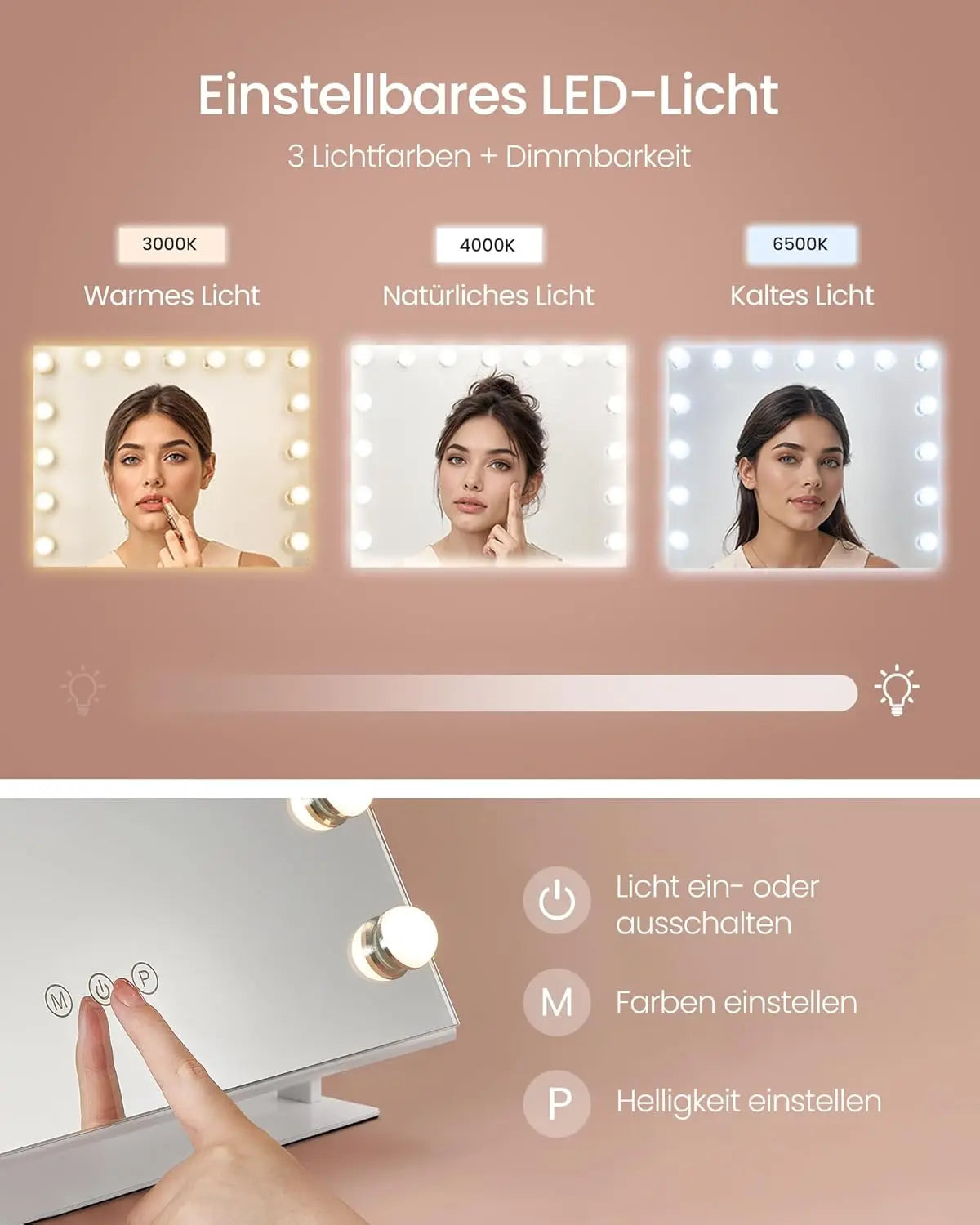 Schminkspiegel LED-Beleuchtung dimmbar weiss Metall von Songmics