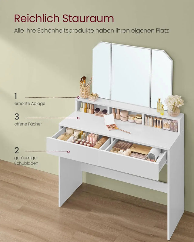 Schminktisch Klappspiegel Schubladen Modern Weiss von Songmics