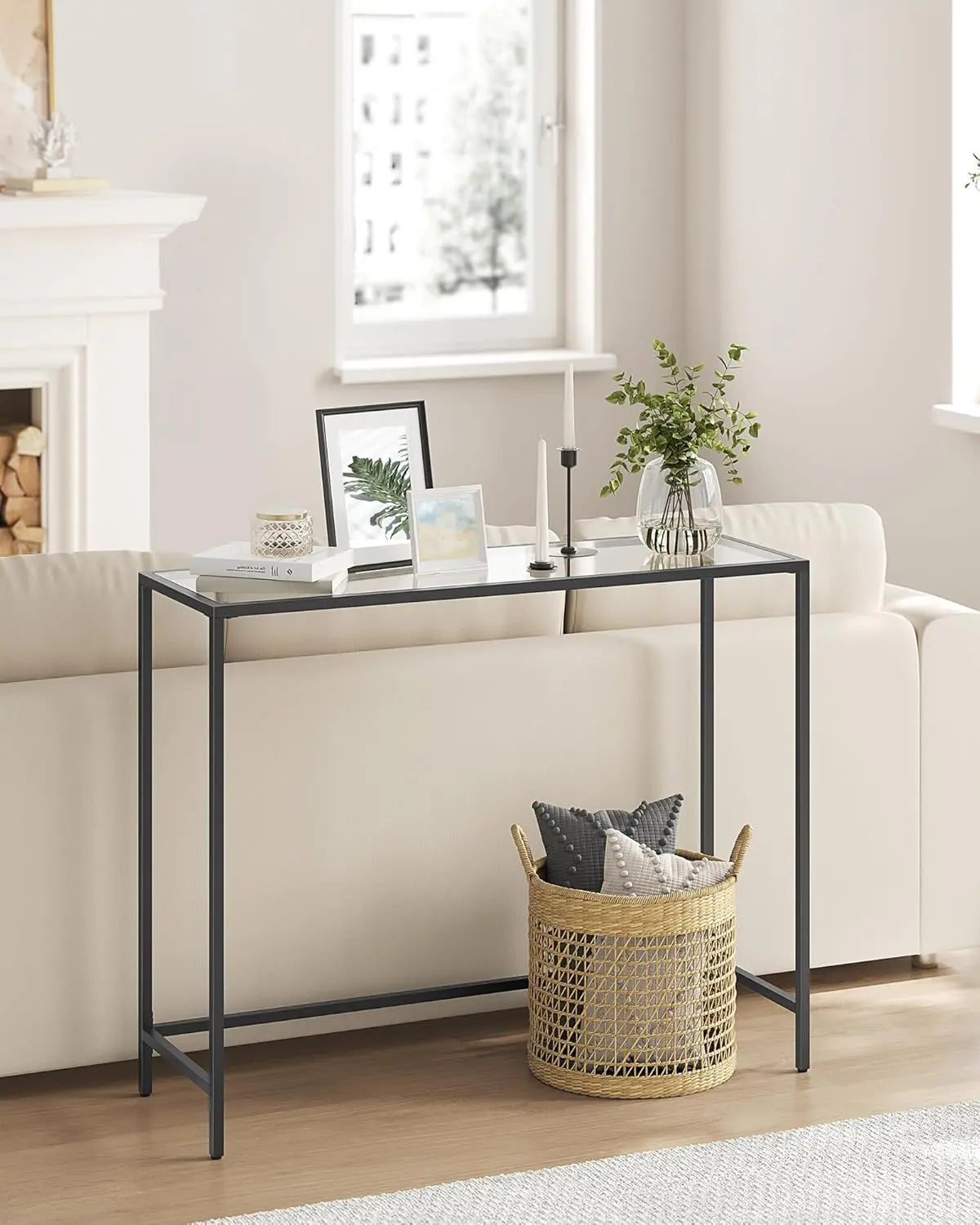 Konsolentisch Hartglas Modern Verstellbar Wohnzimmer Schwarz von Songmics