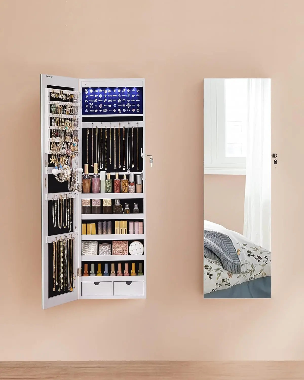 Schmuckschrank mit LED-Spiegel Weiss von Songmics