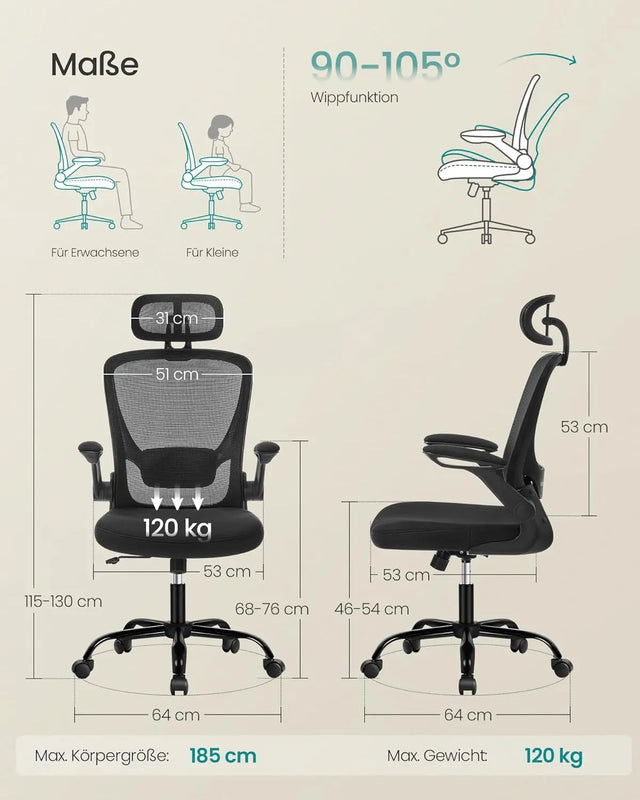 Bürostuhl ergonomisch mit Kopfstütze tintenschwarz von Songmics